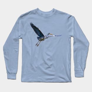 Grey Heron in flight Long Sleeve T-Shirt
